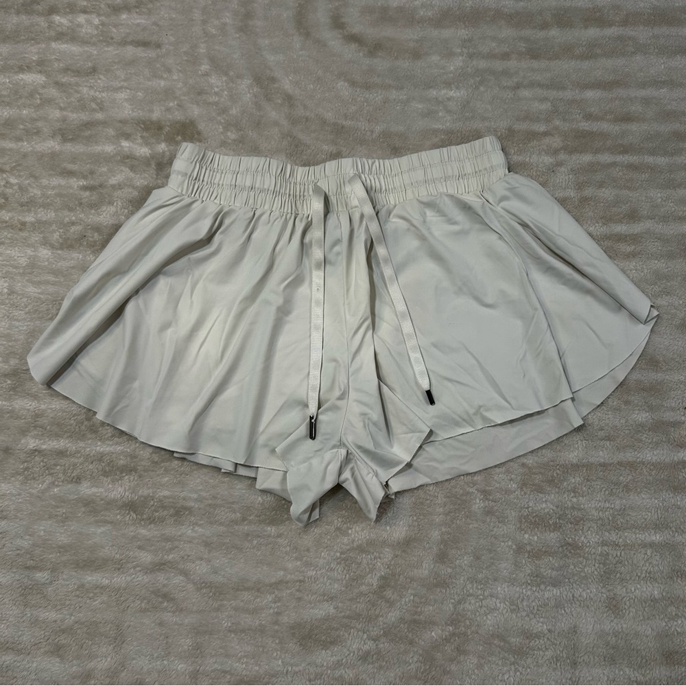 White Tennis Skort Preppy Sportswear Adjustable Drawstring Flowy Running Shorts